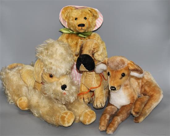 A group of assorted soft toys including teddy bears and soft toy pigs including Steiff